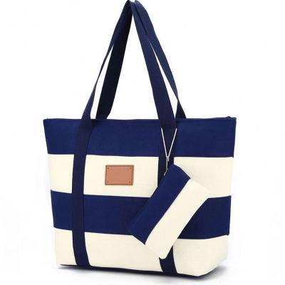 China Fashion Stripe Fashion Stripe Wholesale High Quality Canvas Tote Beach Bag for sale