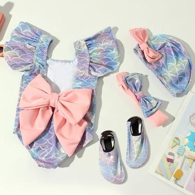 China Boutique Summer Kids Girl Swimwear Mermaid Swimwear Waterproof Bowknot Floating Sheath Backless Swimsuits for sale