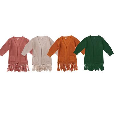 China Hot sale pure color anti-pilling fringed cardigan women coated autumn kids girl knitted cardigan mommy and me clothing for sale