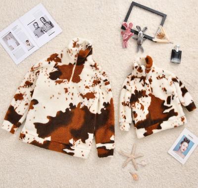 China New Anti-wrinkle Autumn/Winter Women's Wear Stance Collar Kids Warm Double-sided Cowhide Plush Cowhide Tops Wool Parent-child Suit for sale