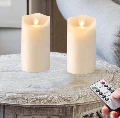 China Homemory Movable Waterproof LED Wick LED Flameless Candles with Remote Flickering and Battery Operated Flame Pillar Candle, Set of 2 for sale