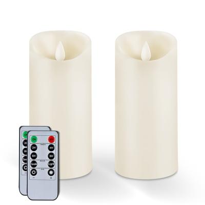 China Weddings Homemory Electric Battery Operated Flickering Flame Pillar Moving Candles Paraffin Solid LED Flameless Candles with Remote and Timer for sale