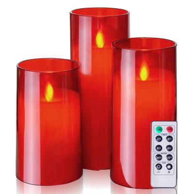 China Acrylic Cup/Pot Homemory Acrylic LED Battery Operated Flickering Red Flameless Candles with Moving Flame with Remote and Timer for sale