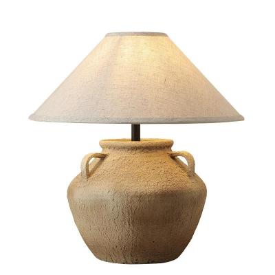 China 2022 New Chinese Style Rustic Table Lamp Bedroom Guest Room Bedside Lamp Retro Handmade Canvas Lampshade Decoration for sale