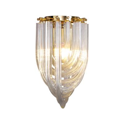 China Prism Minimalist Light Luxury Crystal Glass Tube Bracket Lamp Hotel Hall Villa Bedroom Bedside LED Brass Low Warm Wall Lamp for sale