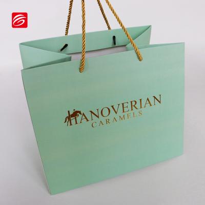 China China Supplier Recyclable Custom Golden Foil Stamping Gift Logo Chocolate High Quality Eco Friendly Paper Bag With Gold Handles for sale