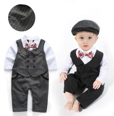 China Spandex/Cotton Kids Baby Boy Overalls Fall Jumpsuit Gentleman Party Clothes Bow Knot Baby Romper With Hat for sale