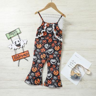 China 2021 Hot Selling Spandex/Cotton Baby Romper Kids Halloween Pumpkin Jumpsuit Sleeveless Jumpsuit for sale