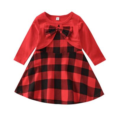 China Spandex Autumn Winter Christmas Clothes New Year Kids Girl Red Long Sleeve Cotton Dress for sale