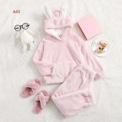 China Spandex/Cotton Winter Dressing Set Fleece Kids Girl Pink Rabbit Hat Coat Outfit Baby Clothes for sale