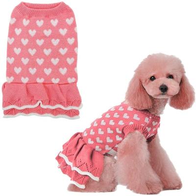 China Sustainable Cute Heart Winter Dog Knit Pet Apparel Clothes Dress For Mascota Cane Dog for sale