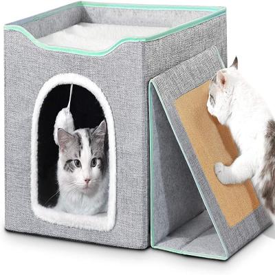 China Collapsible Cat Bed Plush Ball Cave Collapsible Travel Work Area Pet Cat House Suppliers for sale