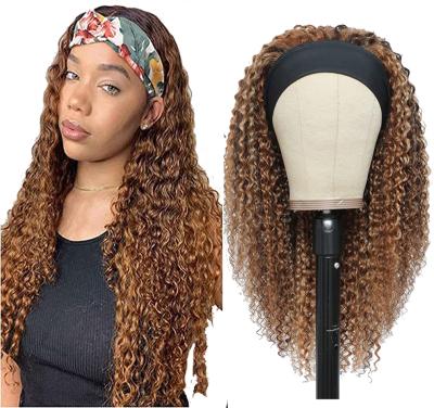 China Wholesale Uniky Virgin Hair Wig Headband Brazilian Curly Brown Curly Highlight Hair Wigs And Wigs Headband for sale