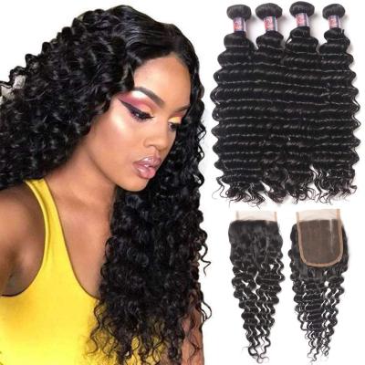 China Uniky Loose Deep Deep Wave Hair Bundles With Closure Brazilian Hair Extensions Virgin Hair Weave Bundles for sale