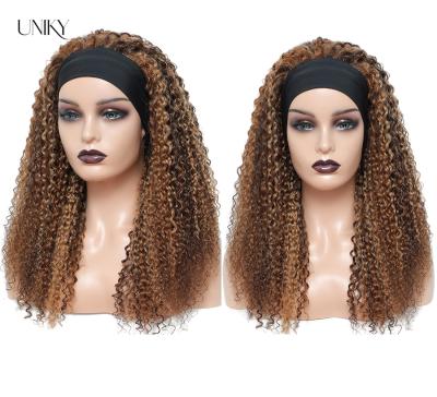 China Uniky Body Wave Accent Curly Ombre Hair Wig 16 Inch Headband Wigs P4/27# For Black Women Machine Made Wigs for sale