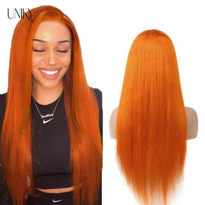 China Uniky Human Hair Orange Straight Wig Orange Straight Wig 180% Lace Front Wig Extension #350 Density for sale