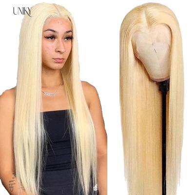 China 613 Blonde Straight Double Color Uniky Virgin Bone Raw Cuticle Aligned Human Hair 100% Lace Front Wigs for sale