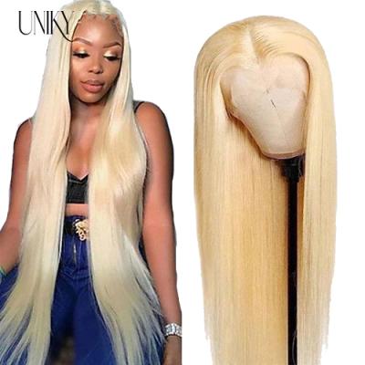 China Wholesale Uniky Straight Human Hair HD Brazilian Lace With Baby Hair Wigs 613 Virgin Hair Wig For Black Women for sale