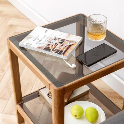 China Living Room Sofa Side Tables Solid Wooden Luxury Nordic Modern Commode Gray Glass Table Desktop Coffee Frame Tables for sale