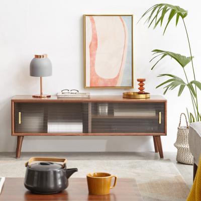 China (Other) Modern Nordic Living Room Furniture TV Stand Cabinet Simple Design Adjustable Natural Solid Wood TV Stand Cabinet for sale