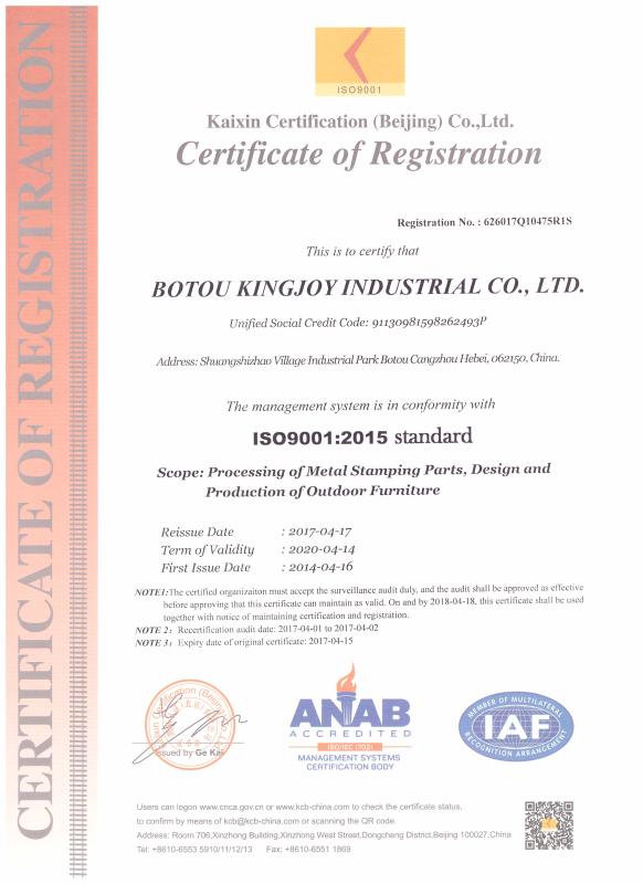 ISO9001 - Botou Kingjoy Industrial Co., Ltd.