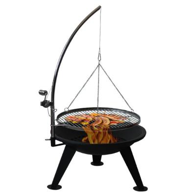 China Hot Selling Stocked Steel Hanging Fire Pit With BBQ Grill for sale