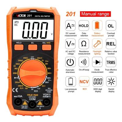 China RuoShui 201 Digital Manual Multimeter DMM Tester With NCV LIVE Function Resistance Meter Battery Multimeter With Backlight NEW 201 for sale