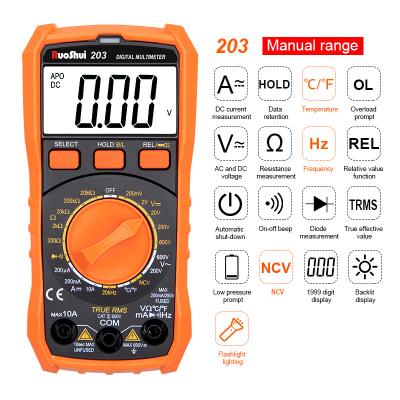 China RuoShui 203 Digital Manual Multimeter DMM Tester With True NCV LIVE Function Frequency Meter Temperature Tester RMS Meter NEW 203 for sale