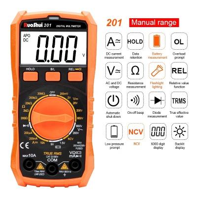 China RuoShui 201 RTS Manual Multimeter DMM Tester with NCV LIVE Function Resistance Meter Battery Multimeter with Backlight NEW 201 for sale