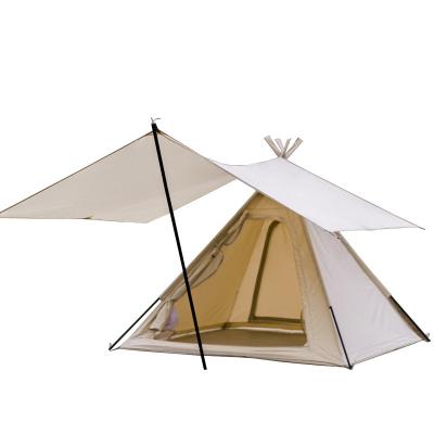 China Camouflage Hot Sale Outdoor Beige Cloth Tent Oxford Tent Field Waterproof Camping Nissan Tent Set With Canopy for sale