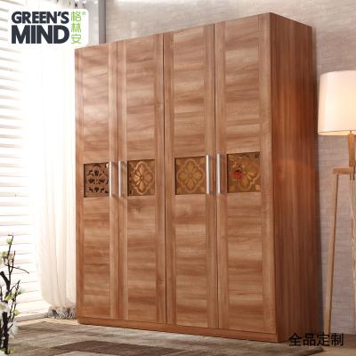 China Modern sliding door single green wardrobe bedroom furniture panel integrated wooden 4 door wardrobe coat cabinet for sale