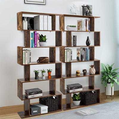 China Morden 6-Tier Library Display S Shaped Storage Shelves Wooden Book Shelves for sale