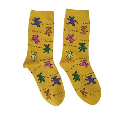 China 5 packs loose cotton cute colorful women's cotton bear funny socks cartoon breathable tube girls kawaii socks for sale