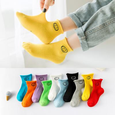 China Wholesale Sporty Cute Socks For Teenager Mesh Mouth Loose Cartoon Smiling Face Socks Individually Wrapped Candy Color Baby Kids Socks for sale