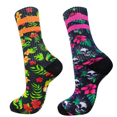 China Custom Sublimated Printed Sports Crew Sock Skull Dress Pattern Flower Tube Socks Women Sporty Smart Meaty Men All Over for sale