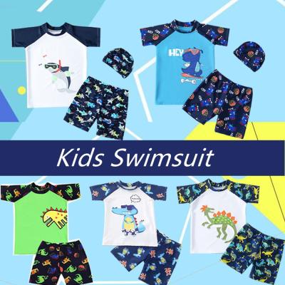 China Breathable Summer Boys Swimsuit Baby Beach Swimwear Set Children Cartoon Dinosaur Shark Crocodile Print Kids Swimwear Three Piece 8 Styles for sale