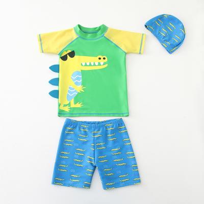 China Breathable Kids Swimwear Boys Beach Swimwear Cartoon Crocodile Printing Swimwear Three Piece Baby Swimwear Summer Children for sale