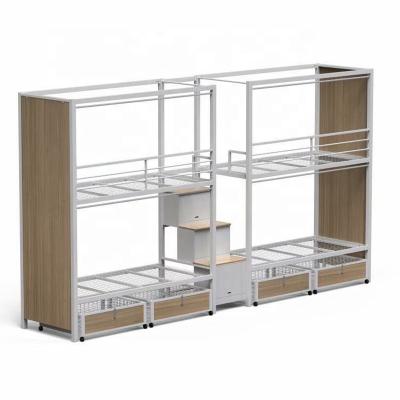 China Modern Bed Factory Direct Sales Hotel Bunk Bed Frame Supplier With Storage Cabinet Metal Double Bunk Bed for sale