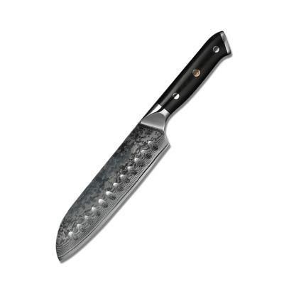 China Sustainable factory selling 7 inch VG10 Damascus kitchen santoku knife for sale