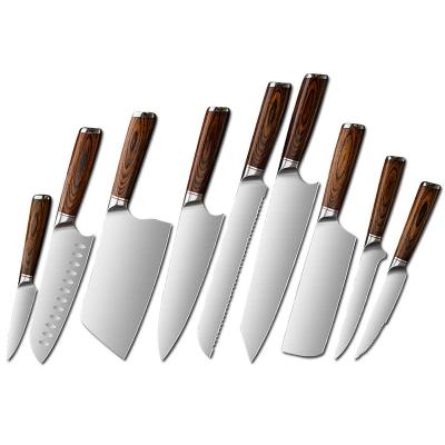 China Viable Newcomer High Carbon Steel Knife Set With Pakka Wood Handle for sale