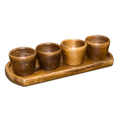 China Sustainable Acacia Wooden Sauce Seasoner Serving Tea Cup With Tray for sale