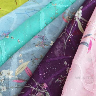 China Anti-Static Dobby Custom Foil Polyester Jacquard Chiffon Fabric Floral Printed 100% Different Colors For Dress for sale