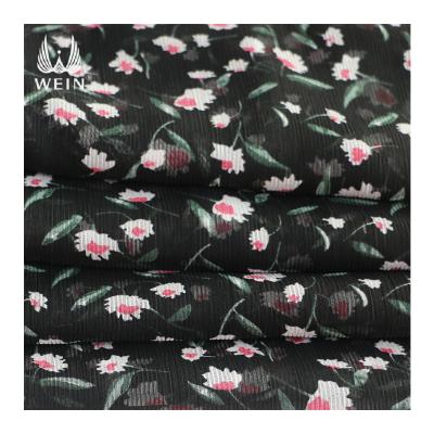 China WI-C01 newest 100% anti-static woven polyester stripe chiffon fabric with 60gsm weight flower printed for dress for sale