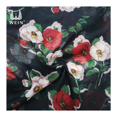 China WI-B01 Black Background Big Flowers Special Shrink-Resistant Anti-Static Wrinkle Chiffon Fabric 100% Polyester Chiffon Fabric For Clothes for sale