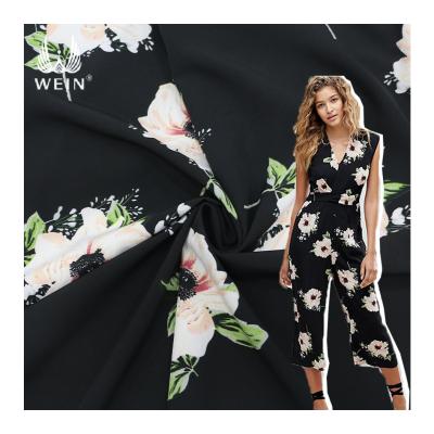 China WI-D04 new fashion polyester stretch black flower print fabric for ladies dress for sale