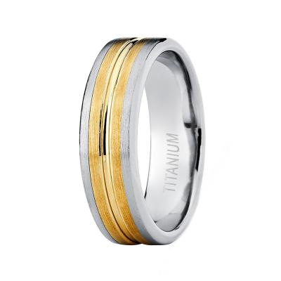 China FASHIONABLE High Quality Yellow Gold Wedding Ring 6mm Plated Wide Brushed Titanium Wedding Bands For Men And Women for sale