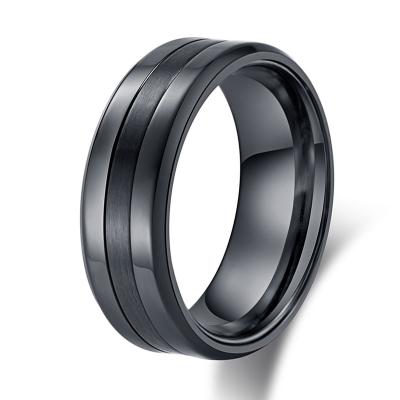 China Fashionable Classic 8mm Classic Ring Men Silver Black Basic Empty Titanium Male Wedding Band Jewelry for sale