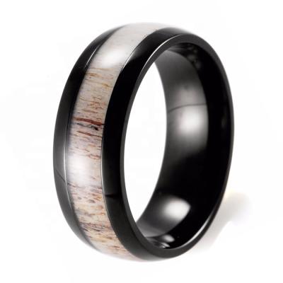 China Trendy Cool Black Titanium Wedding Ring With Deer Antler Anniversary Gift For Men for sale