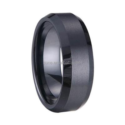 China Classic Finger Ring Engagement Anniversary Gift Black Ceramic 8MM Fashion Jewelry Tungsten Ring For Men Wedding Band for sale