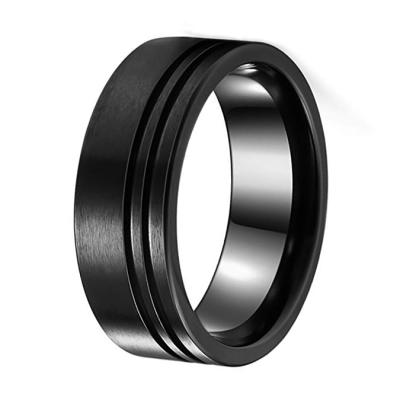 China Wholesale Fashionable 8mm Brushed Zirconium Black Ring Men's Wedding Band 2 Offset Slices Comfort Fit for sale